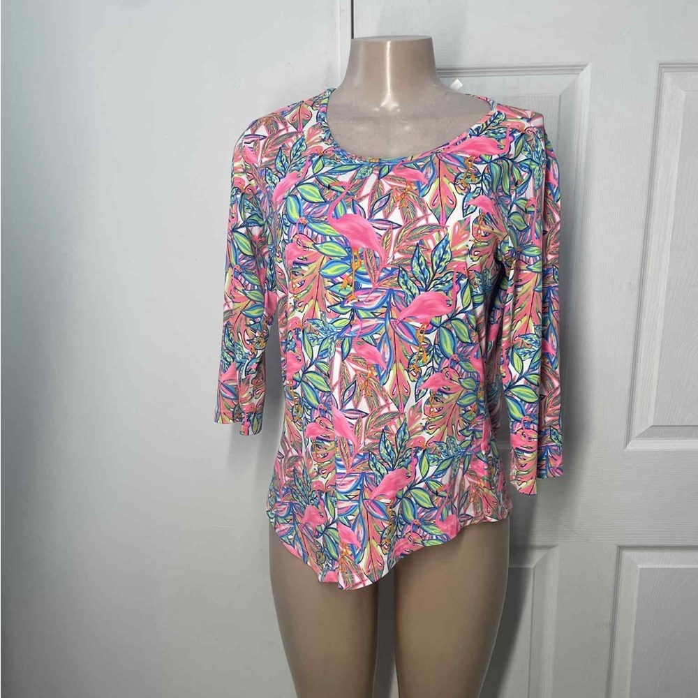 Lulu-B Pink and Green Tropical Print Top